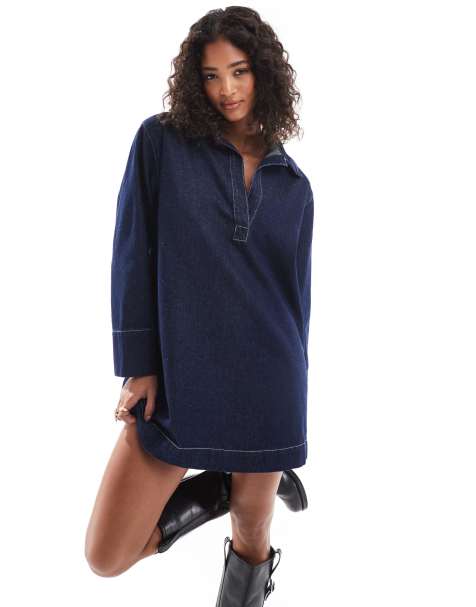 ASOS DESIGN - Vestito in denim color indaco stile rugby - view 1