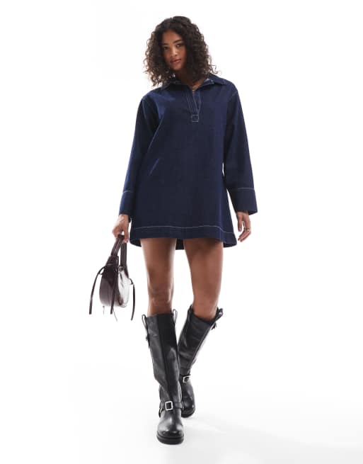 ASOS DESIGN - Vestito in denim color indaco stile rugby, 2 di 4