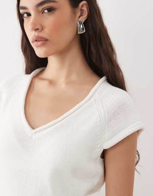 ASOS DESIGN - Vestito in maglia di misto cotone écru con scollo a barchetta, 3 di 4