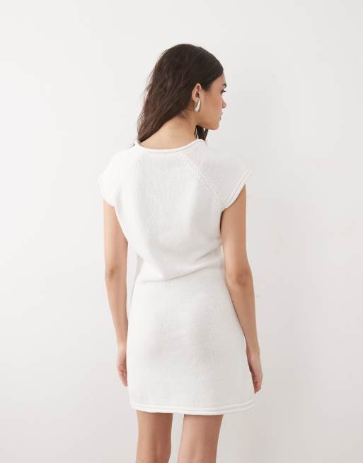 ASOS DESIGN - Vestito in maglia di misto cotone écru con scollo a barchetta, 4 di 4