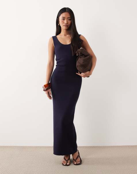 ASOS DESIGN - Vestito in misto cotone blu navy con scollo rotondo sul retro - view 1
