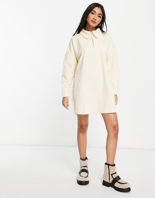 ASOS DESIGN - Vestito in velluto a coste color crema con zip corta