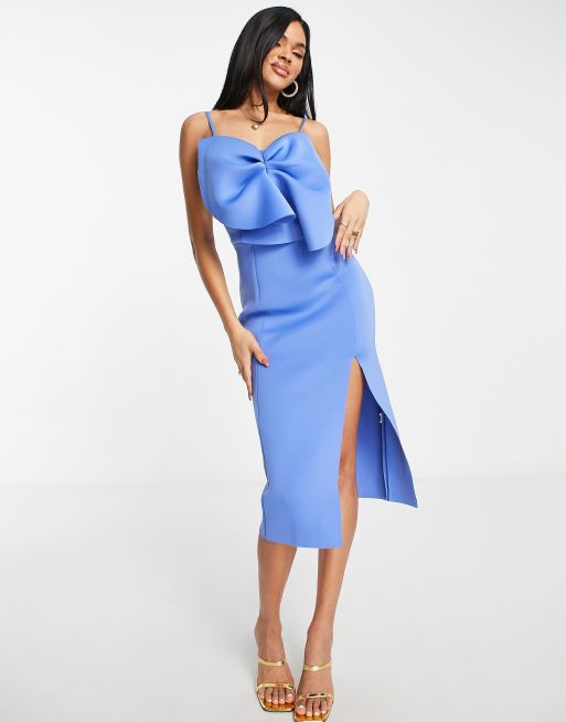 ASOS DESIGN Vestito longuette blu Parigi con busto effetto ventaglio