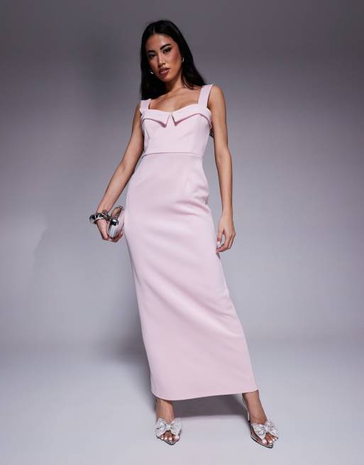 ASOS DESIGN - Vestito longuette in tessuto scuba rosa chiaro con dettagli sulle coppe