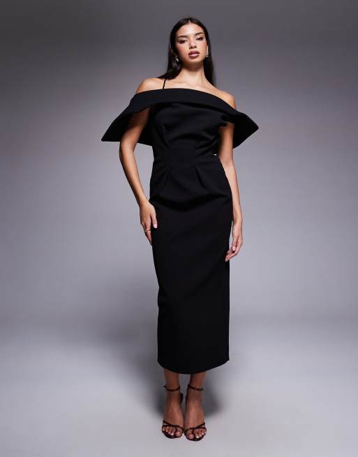 ASOS DESIGN - Vestito longuette midi nero con scollo sul retro, 2 di 4