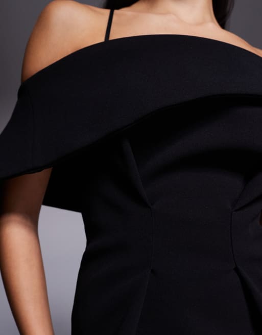 ASOS DESIGN - Vestito longuette midi nero con scollo sul retro, 3 di 4