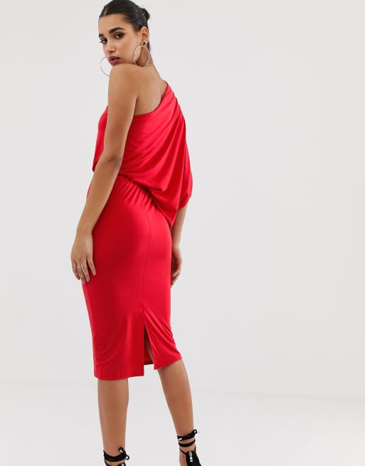 ASOS DESIGN - Vestito longuette monospalla con drappeggio, 2 di 4