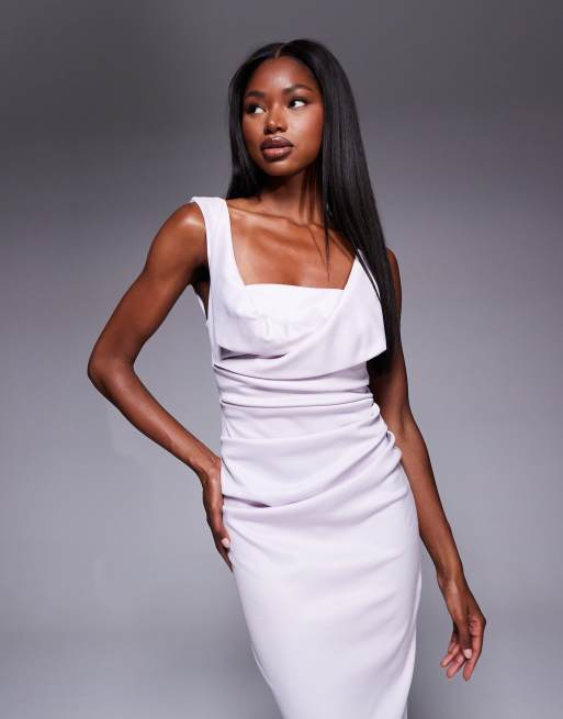 ASOS DESIGN - Vestito longuette rosa chiaro con bustino a pieghe e scollo squadrato, 4 di 4