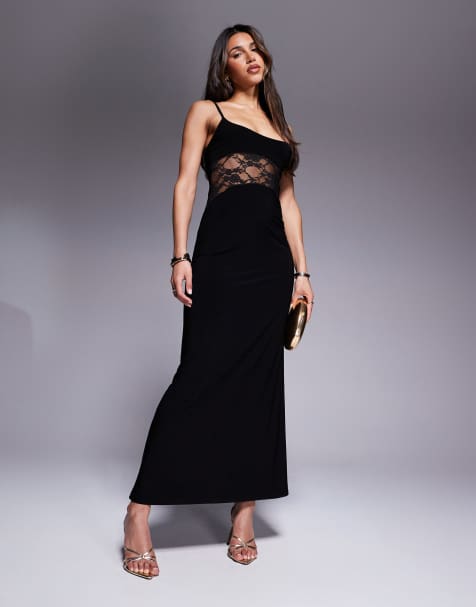 ASOS DESIGN - Vestito lungo a canotta nero con inserto in pizzo - view 1