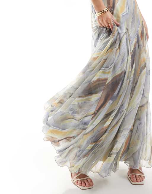 ASOS DESIGN - Vestito lungo a canottiera con brassière visibile e gonna godet marmorizzato astratto, 2 di 4
