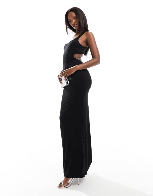 ASOS DESIGN - Vestito lungo a canottiera nero con scollo quadrato e scollo profondo sulla schiena