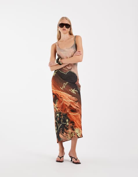ASOS DESIGN - Vestito lungo a colonna con scollo rotondo e stampa di cactus del deserto - view 1