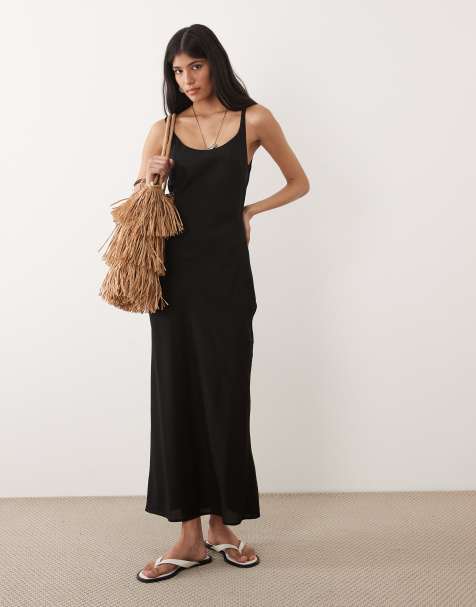 ASOS DESIGN - Vestito lungo a colonna nero con scollo rotondo - view 1