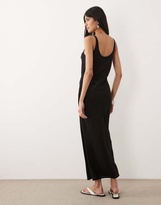 ASOS DESIGN - Vestito lungo a colonna nero con scollo rotondo, 4 di 4