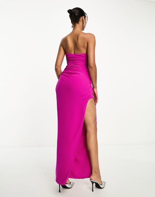 ASOS DESIGN - Vestito lungo a corsetto in chiffon drappeggiato rosa vivace, 2 di 4