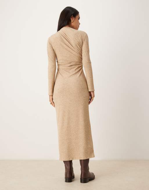 ASOS DESIGN - Vestito lungo a coste neutro mélange con drappeggio, 3 di 4