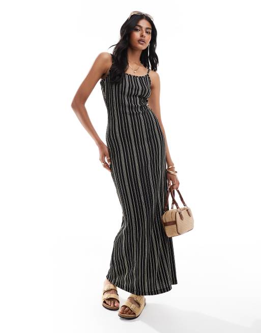 ASOS DESIGN - Vestito lungo a fascette nero a righe con dettaglio sul retro