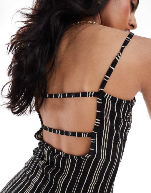 ASOS DESIGN - Vestito lungo a fascette nero a righe con dettaglio sul retro, 2 di 4
