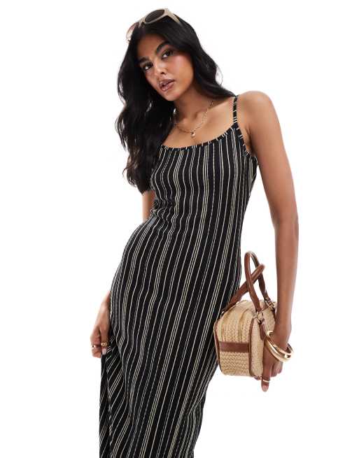 ASOS DESIGN - Vestito lungo a fascette nero a righe con dettaglio sul retro, 4 di 4