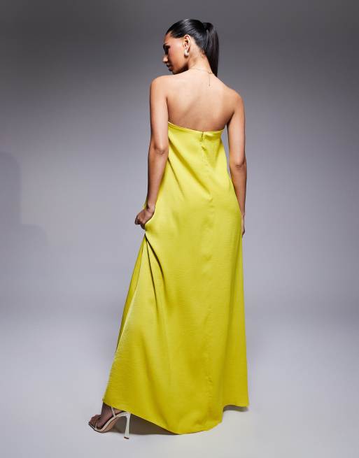 ASOS DESIGN - Vestito lungo a fascia a trapezio in raso color chartreuse, 4 di 4