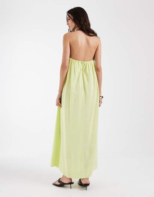 ASOS DESIGN - Vestito lungo a fascia arricciato verde acceso, 4 di 4