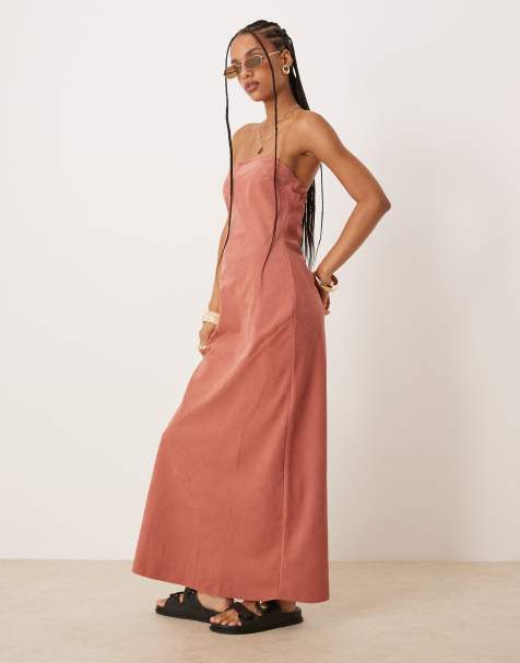 ASOS DESIGN - Vestito lungo a fascia color terracotta - view 1