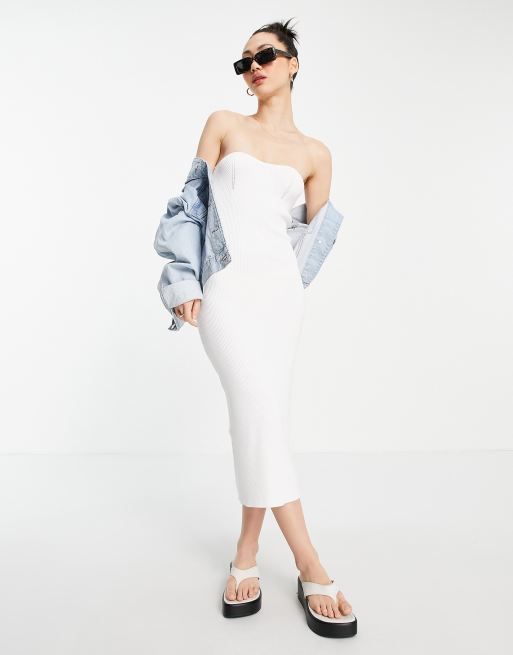 ASOS DESIGN - Vestito lungo a fascia con scollatura a cuore color crema