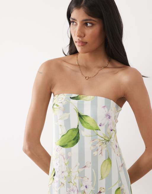 ASOS DESIGN - Vestito lungo a fascia con stampa a fiori, 2 di 4