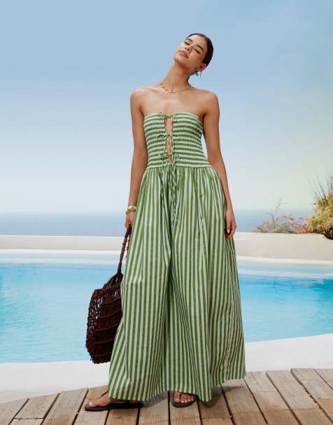 ASOS DESIGN - Vestito lungo a fascia con stampa a righe e laccetti - view 1