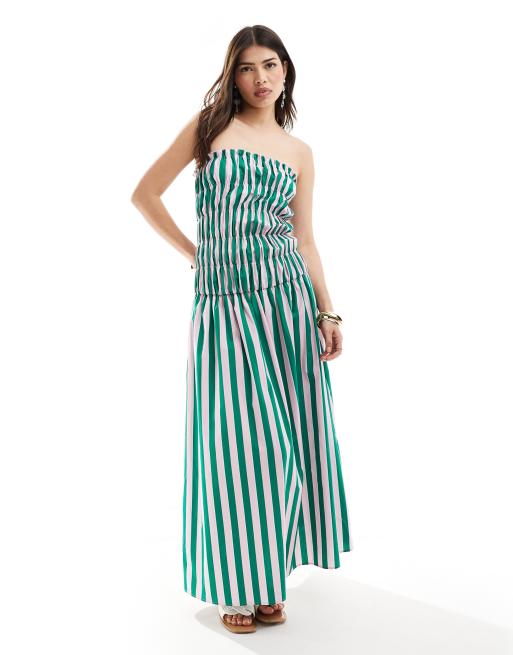 ASOS DESIGN - Vestito lungo a fascia con vita scesa a righe multicolore