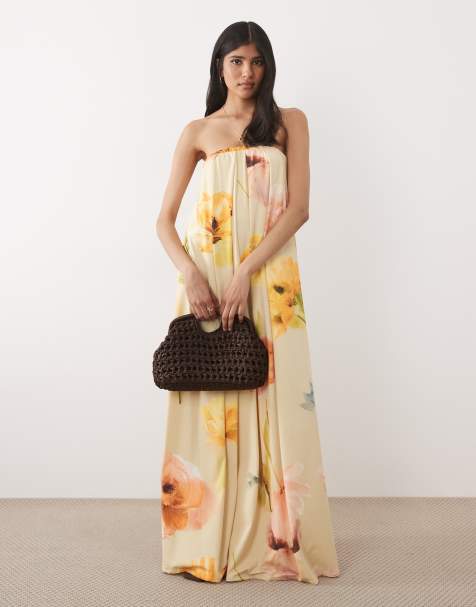ASOS DESIGN - Vestito lungo a fascia giallo a fiori - view 1