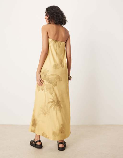 ASOS DESIGN - Vestito lungo a fascia giallo con stampa di palme e fiore, 2 di 4