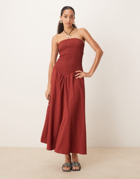 ASOS DESIGN - Vestito lungo a fascia in tessuto stropicciato bordeaux - view 1