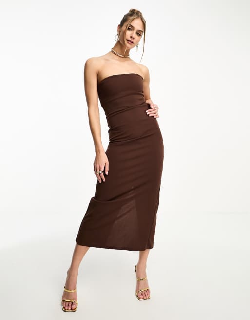 ASOS DESIGN - Vestito lungo a fascia marrone con spacco
