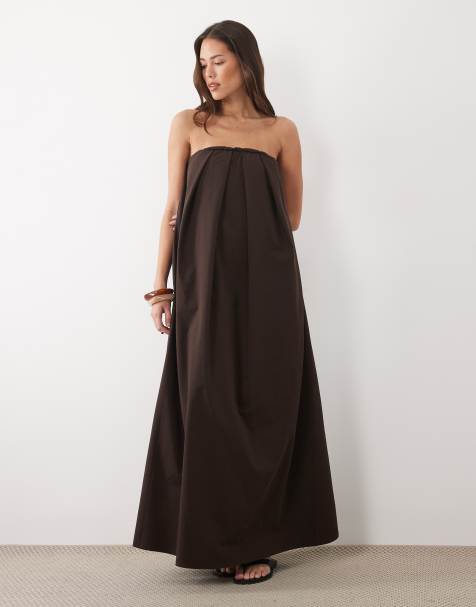 ASOS DESIGN - Vestito lungo a fascia marrone - view 1