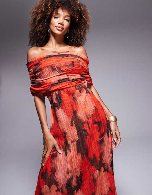 ASOS DESIGN - Vestito lungo a fascia metallizzato con stampa di rose e risvolto, 4 di 4