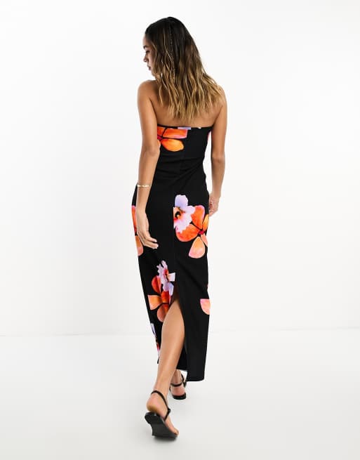 ASOS DESIGN - Vestito lungo a fascia nero a fiori, 2 di 4
