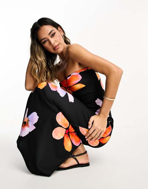 ASOS DESIGN - Vestito lungo a fascia nero a fiori, 4 di 4