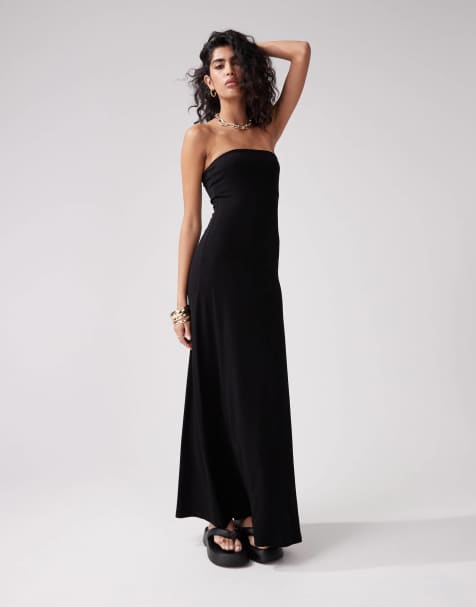 ASOS DESIGN - Vestito lungo a fascia nero con fondo a ruota - view 1