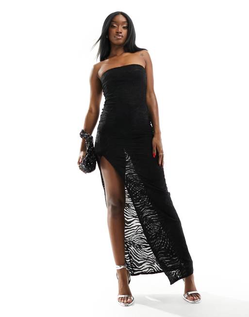 ASOS DESIGN - Vestito lungo a fascia nero zebrato dévoré