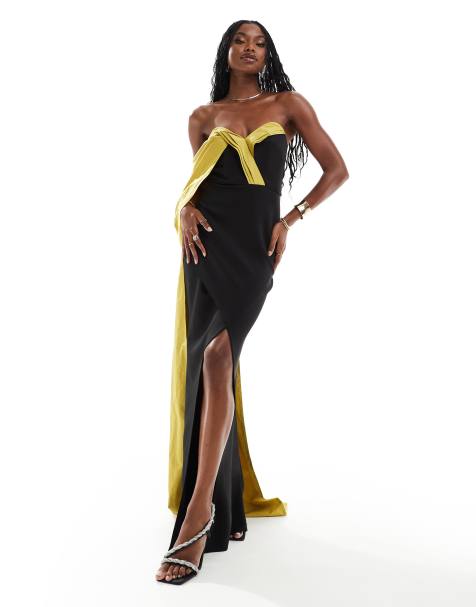 ASOS DESIGN - Vestito lungo a fascia strutturato premium nero con fascia a contrasto - view 1