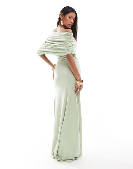 ASOS DESIGN - Vestito lungo a fascia verde salvia con spacco, 3 di 4