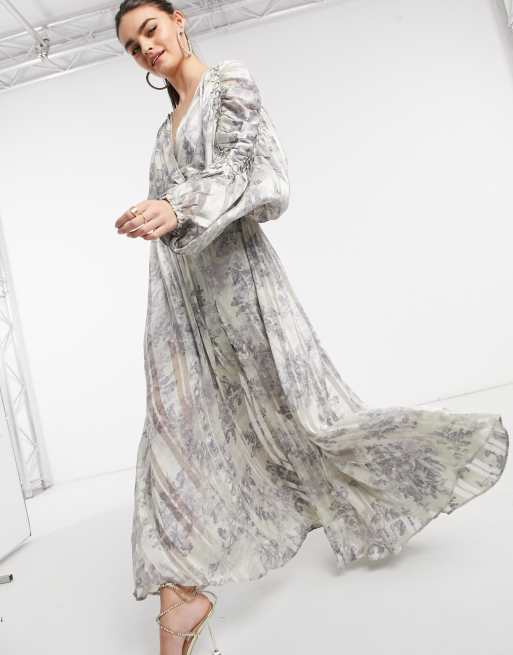 ASOS DESIGN - Vestito lungo a fiori e a righe in raso con inserto a catena