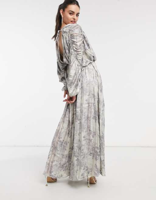 ASOS DESIGN - Vestito lungo a fiori e a righe in raso con inserto a catena, 3 di 4