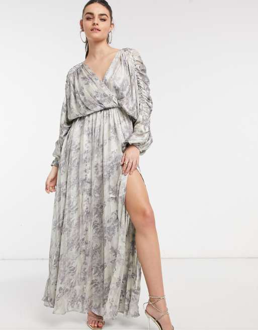 ASOS DESIGN - Vestito lungo a fiori e a righe in raso con inserto a catena, 4 di 4