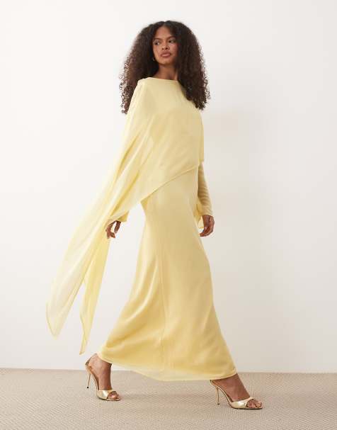 ASOS DESIGN - Vestito lungo a maniche lunghe giallo chiaro con mantella - view 1