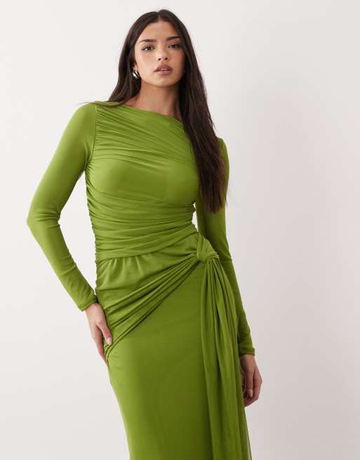 ASOS DESIGN - Vestito lungo a maniche lunghe in rete verde, 2 di 4