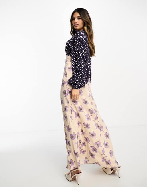 ASOS DESIGN - Vestito lungo a maniche lunghe in viscosa con stampa a pois e a fiori, 2 di 4