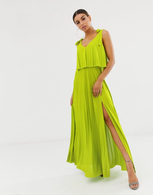 ASOS DESIGN - Vestito lungo a pieghe con to corto e laccetti sulle spalle
