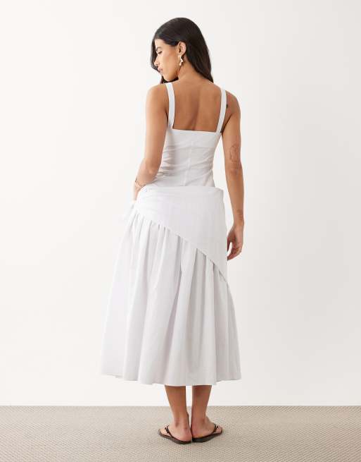ASOS DESIGN - Vestito lungo a portafoglio in popeline bianco, 4 di 4